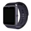 Black smart watch with 1.54 inch touch screen on a silicone strap, showing a clock face.