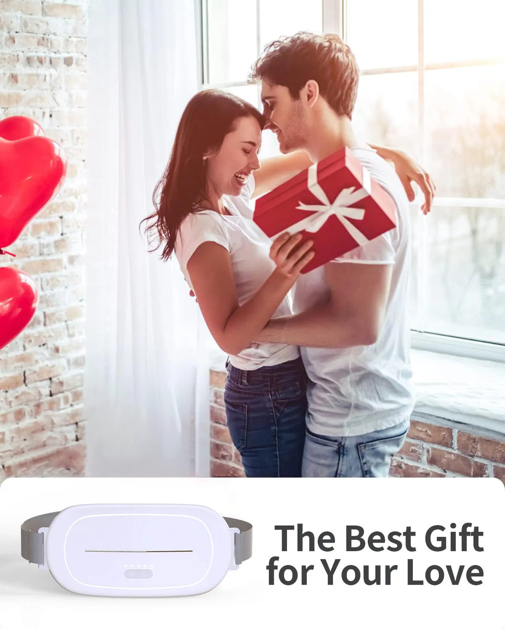 White handheld uterine warming device with control buttons for heat settings