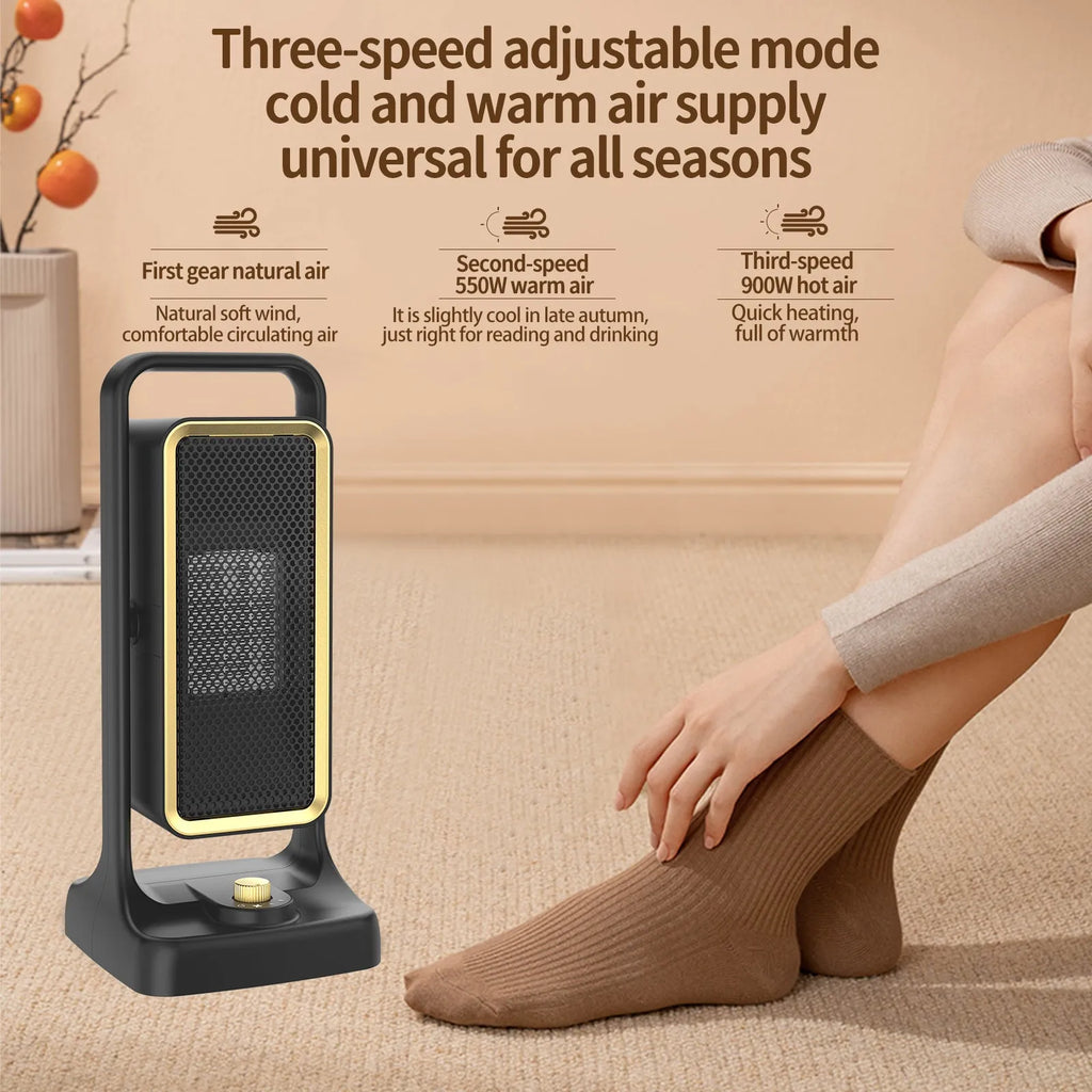 Black desktop PTC ceramic heater with knob control and compact design
