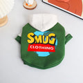 A green cotton dog jumper for autumn and winter wear, shown in size L to 4XL.