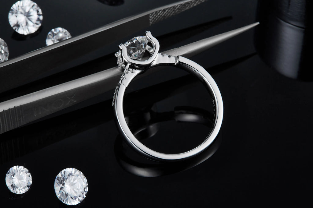 1-carat moissanite wedding ring set S925 silver platinum plated with diamond pen inspection