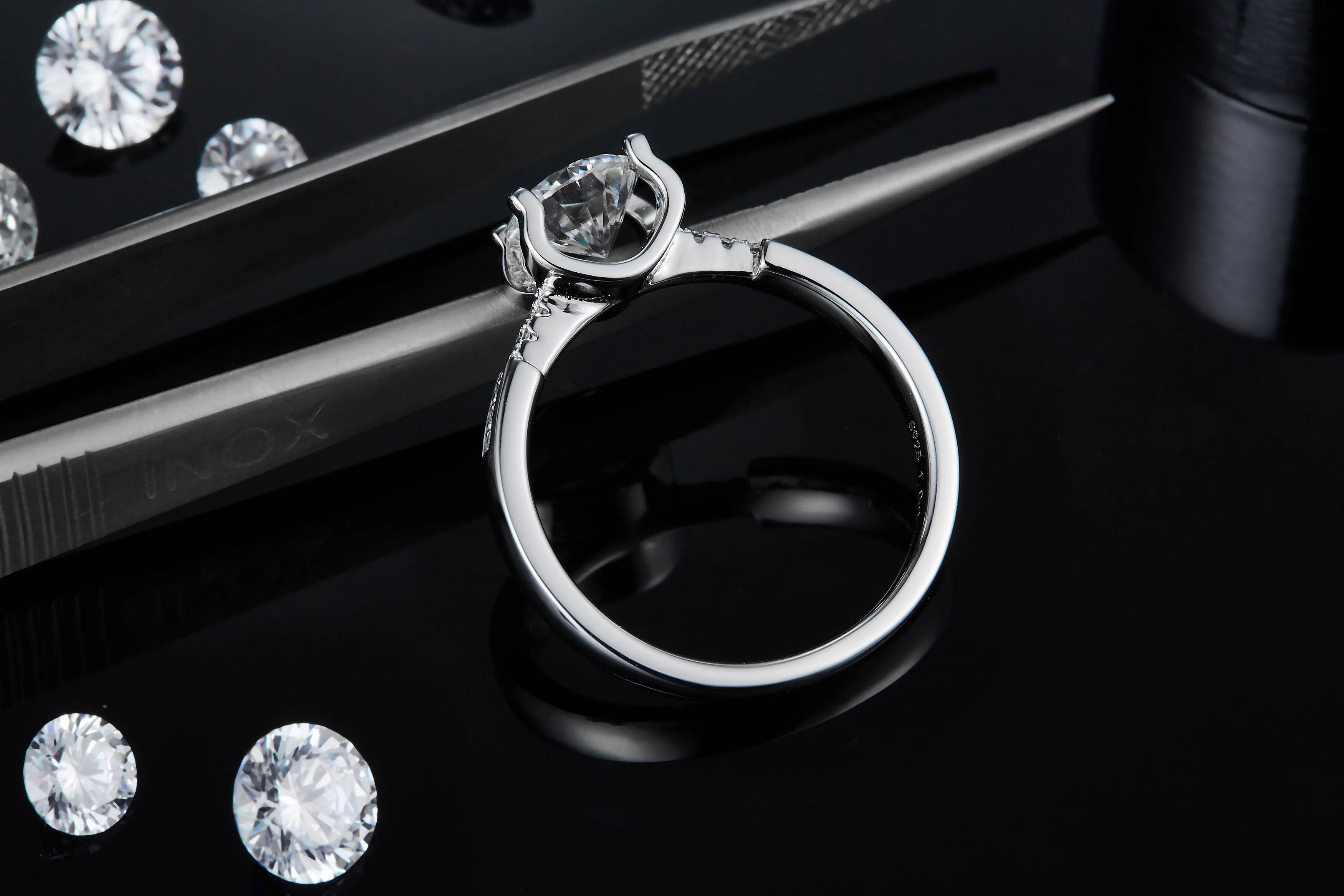 1-carat moissanite wedding ring set S925 silver platinum plated with diamond pen inspection