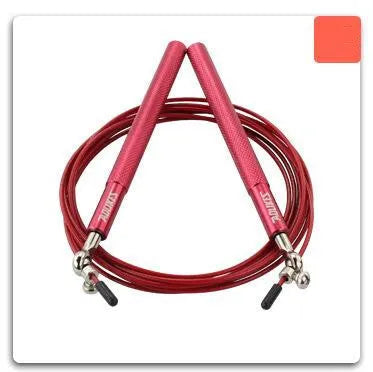 Crossfit speed jump rope with aluminum handle, wire cable, spare cable, and carrying bag in black