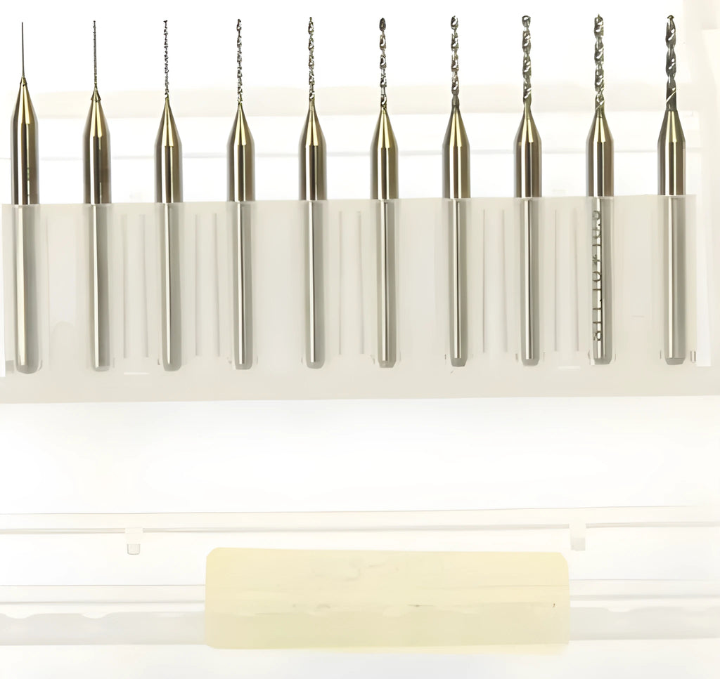 Close-up of imported tungsten carbide micro engraving bits for alloy, showing fine tips and size gradations.