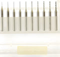 Close-up of imported tungsten carbide micro engraving bits for alloy, showing fine tips and size gradations.