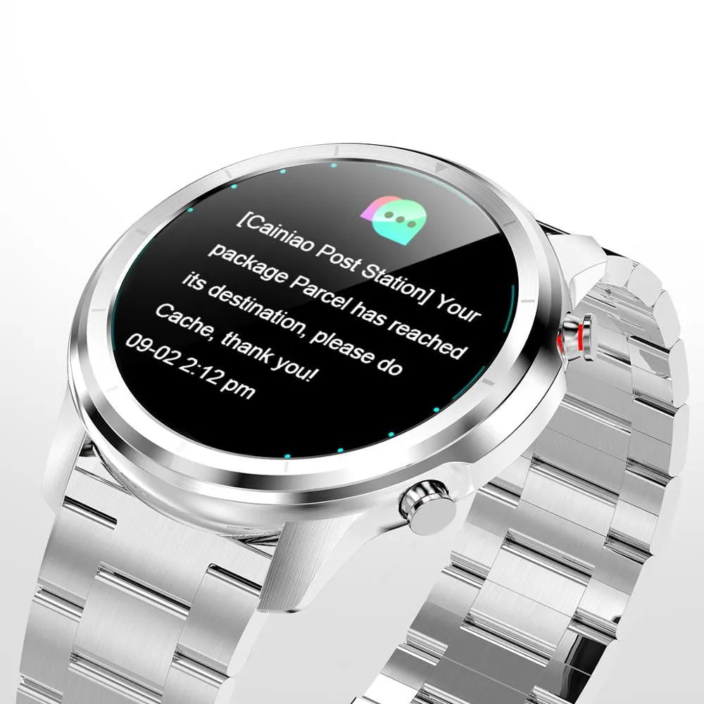 LEMFO LF26 smart bracelet in brown and black with 1.3-inch touchscreen displayed.