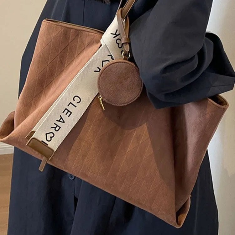 Large horizontal square shoulder tote bag in polyester with zip pocket interior available in four colours