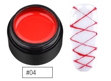 Set of six 5ml nail art elastic drawing gum bottles in black, white, blue, red, glitter gold, glitter silver