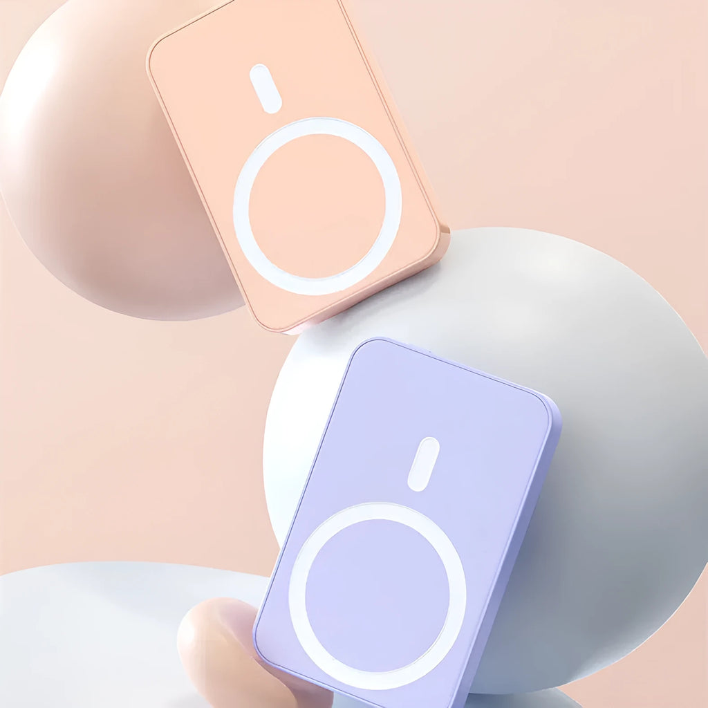Pink magnetic wireless power bank with 20000mAh capacity and USB-C port
