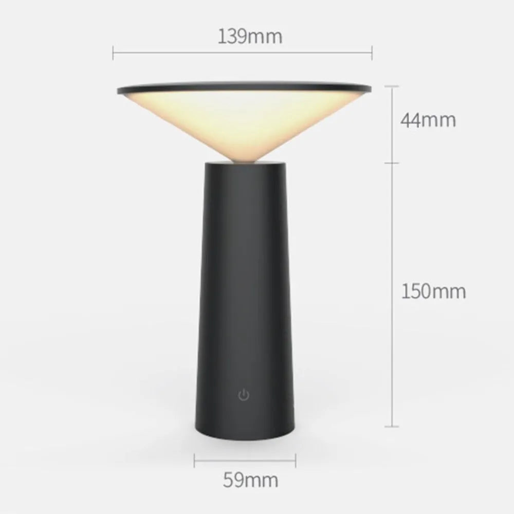 Black USB LED table lamp with touch sensor and adjustable head on wooden desk