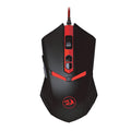 Black and red USB wired optical computer mouse on a desktop