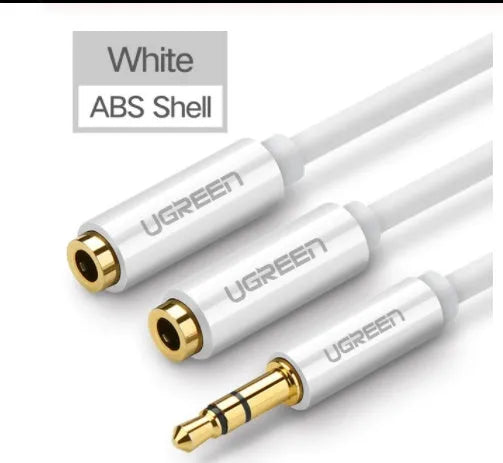 20cm 3.5mm earphone cable with gold connectors in black, grey, or white colours