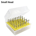 Set of two alloy grinding heads with emery coating and 3mm shanks for rotary tools.
