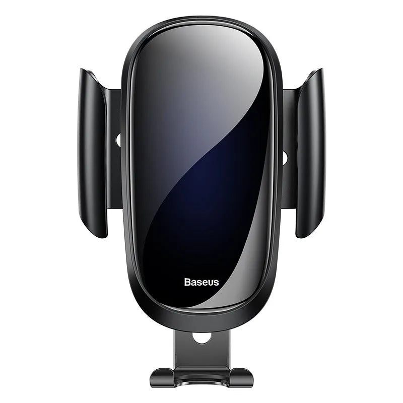 Universal smart car phone bracket with flexible gooseneck arm mounted on a car dashboard