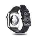 Carbon fibre pattern and leather iPhone watch strap in four colour options with two size ranges