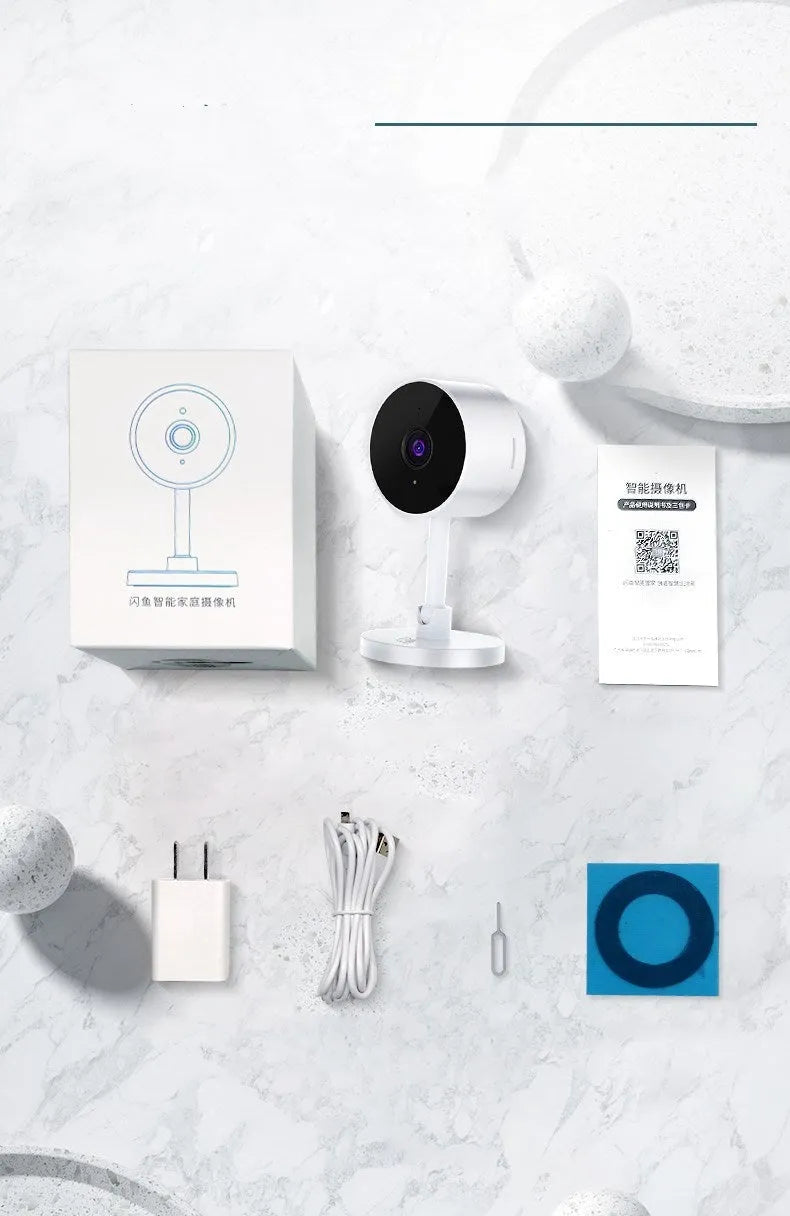 White WiFi home security camera in gun camera style with 1080p HD resolution and microSD card slot