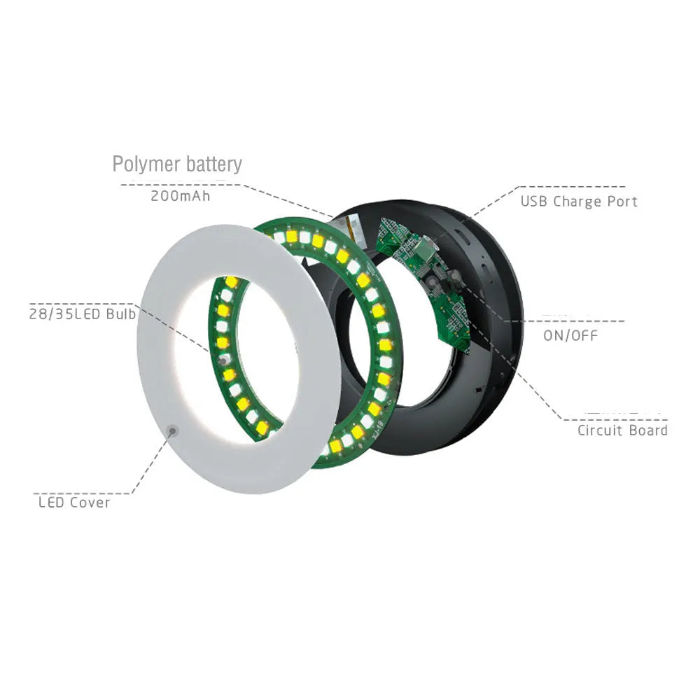 Black USB-rechargeable selfie ring light for mobile phone photography with adjustable brightness