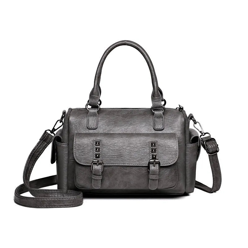 Vintage large capacity horizontal square messenger bag in PU leather