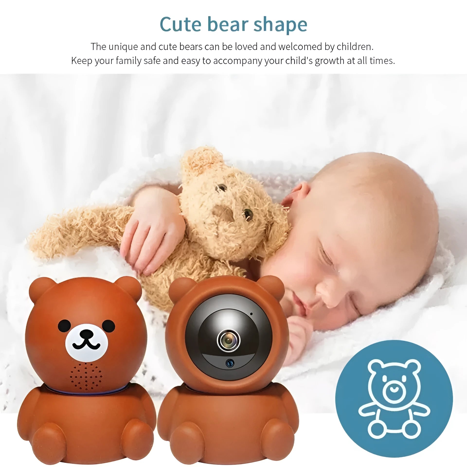 Bear 1080P wireless indoor security camera with infrared night vision on a shelf
