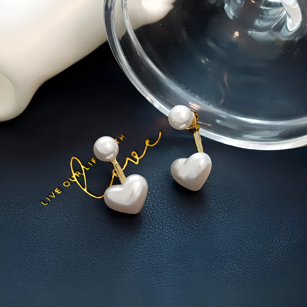 Heart-shaped alloy stud earrings with electroplated finish and artificial gem inlays, Korean style design