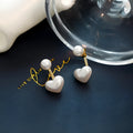 Heart-shaped alloy stud earrings with electroplated finish and artificial gem inlays, Korean style design
