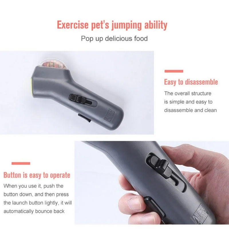 Grey pet snack catapult launcher for dogs and cats with 18cm portable size