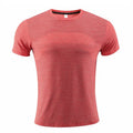 Short sleeved red running t-shirt for sports, made from polyester spandex fabric.