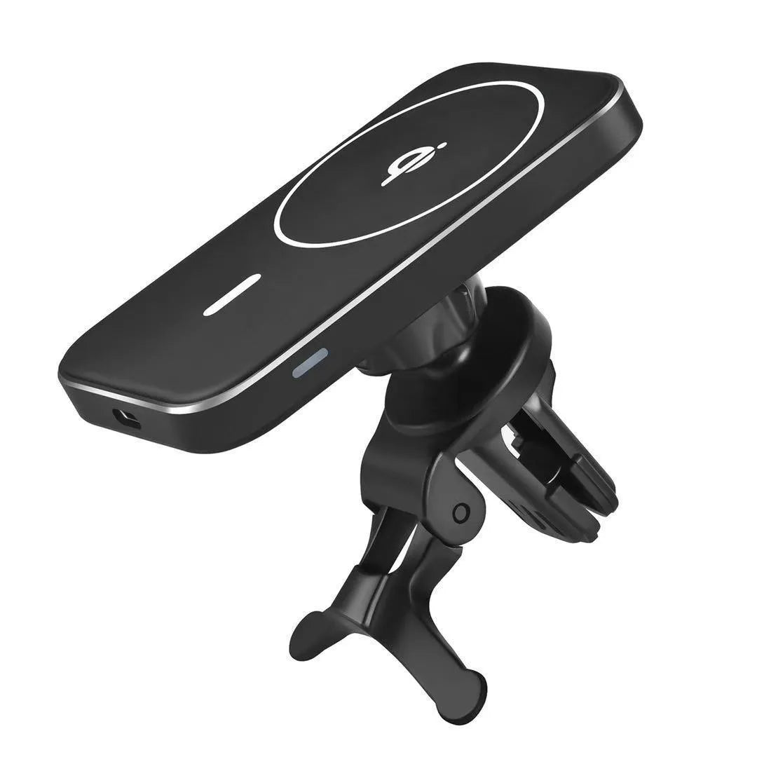 Black M6 magnetic wireless car charger bracket with USB connection for mobile phone mounting and charging