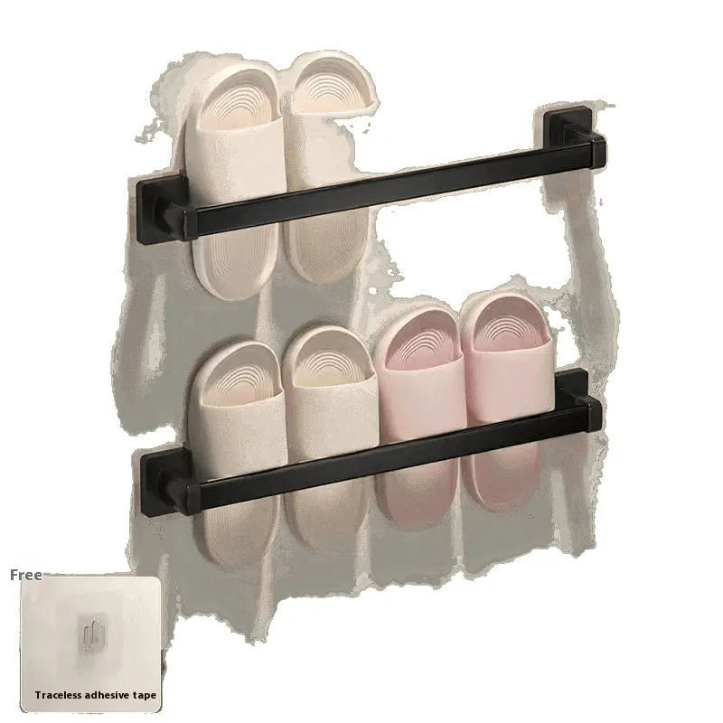 Nordic style wall mounted bathroom slipper rack with seat function in black finish