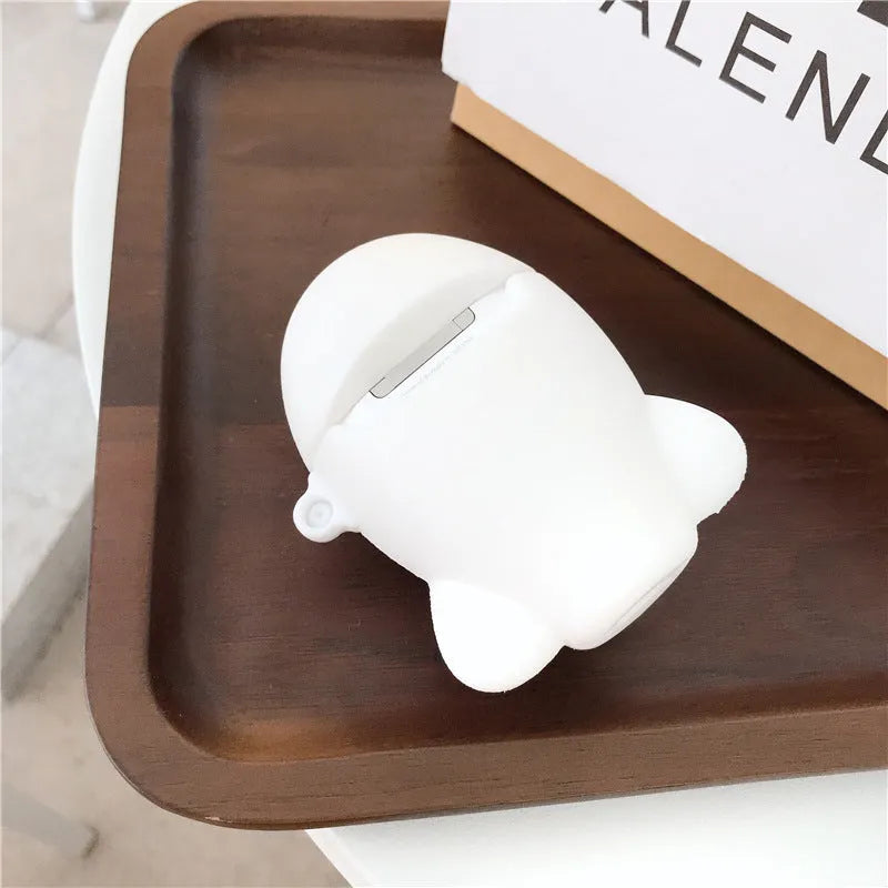 Silicone protective case with hook for AirPods featuring cartoon aeroplane headset design