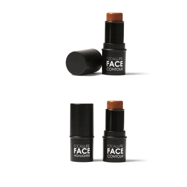 Face contour highlighter makeup stick in a creamy formula for cheekbone and jawline definition.
