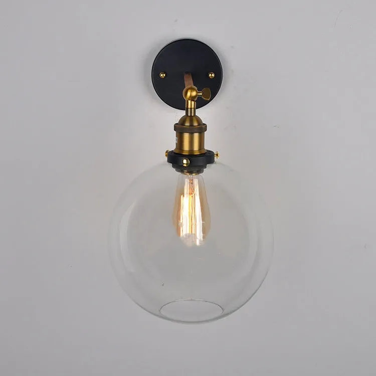 20cm retro round ball glass wall lamp with transparent amber smoke grey colour options