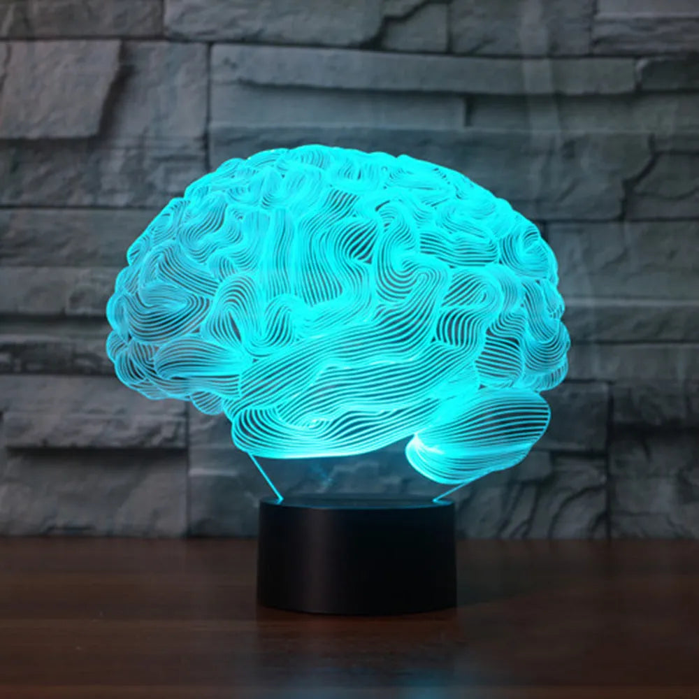 3D brain illusion LED desk lamp with remote control showing colourful wall projections