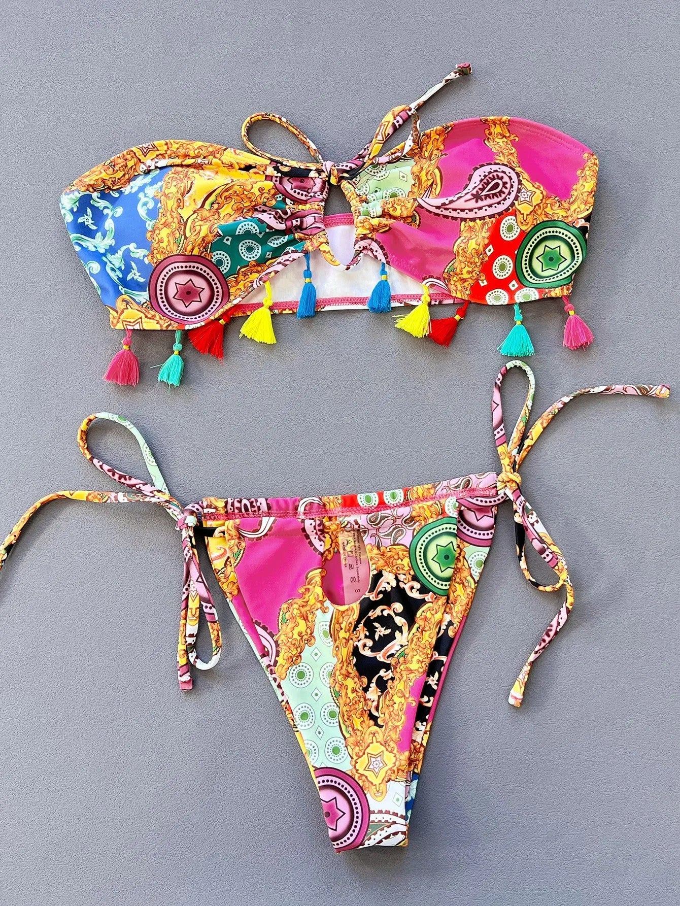 Women's separated printed tube top bikini set for swimming sports