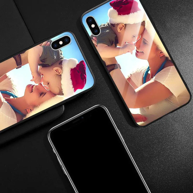 Slim hard back patterned case for iPhone with raised edge protecting camera and screen.