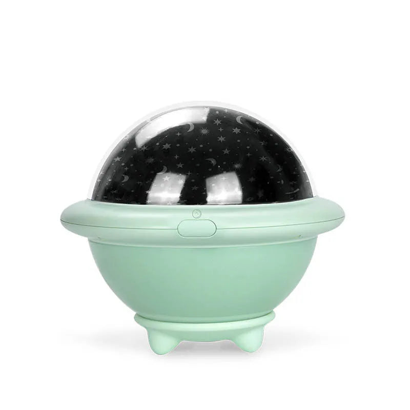 UFO-shaped starry sky projection night light in plastic construction with LED illumination