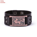 Teen Wolf inspired leather bracelet with Black Silver metal accents against a neutral background