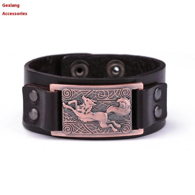 Teen Wolf inspired leather bracelet with Black Silver metal accents against a neutral background