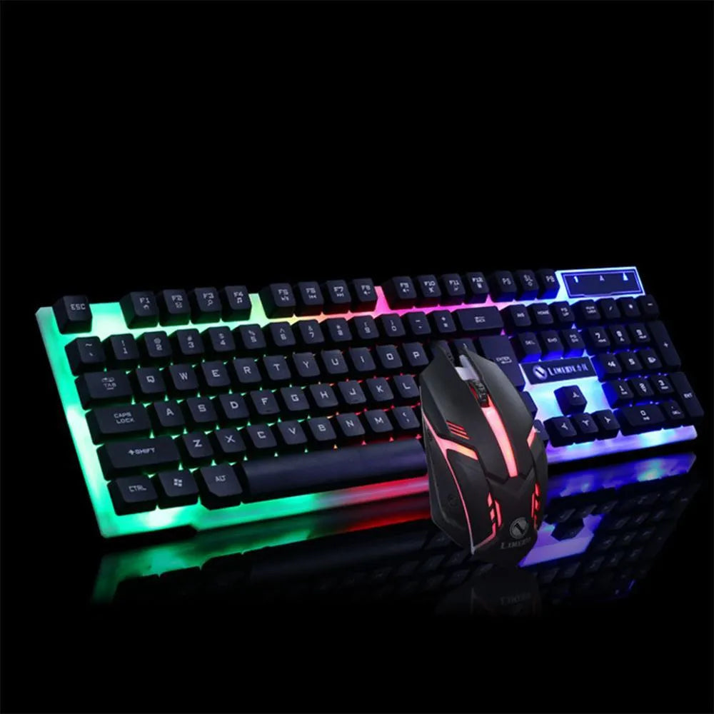 GTX300 black and white gaming keyboard and mouse set with backlit keys and ergonomic curved design