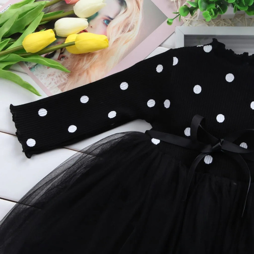 Baby girls long sleeve lace tutu dress in black, pink or white colours for birthdays and christenings