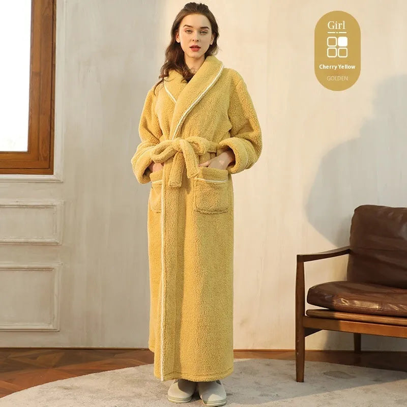 Super thick plus size flannel bathrobe in Angola red, shown on a hanger.