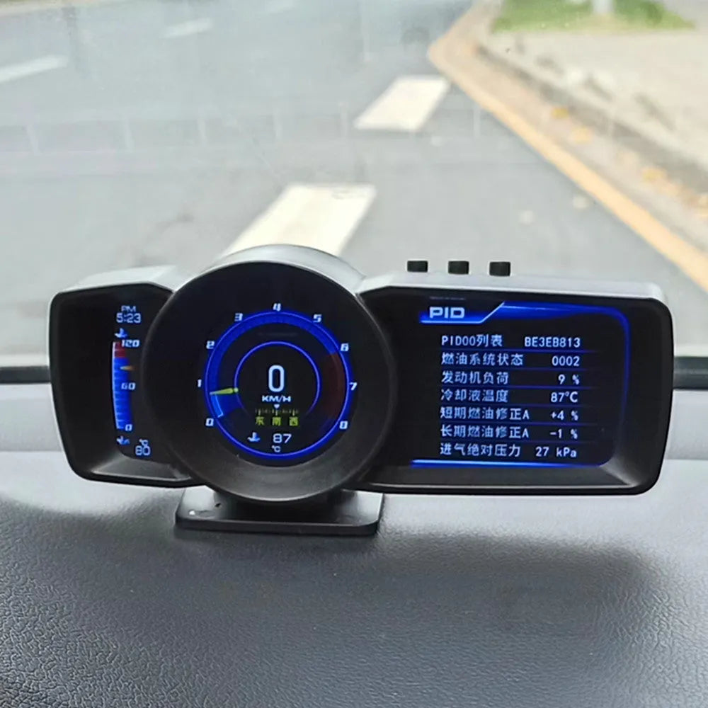 OBDII monitor driving computer with TFT display showing vehicle diagnostics and GPS positioning