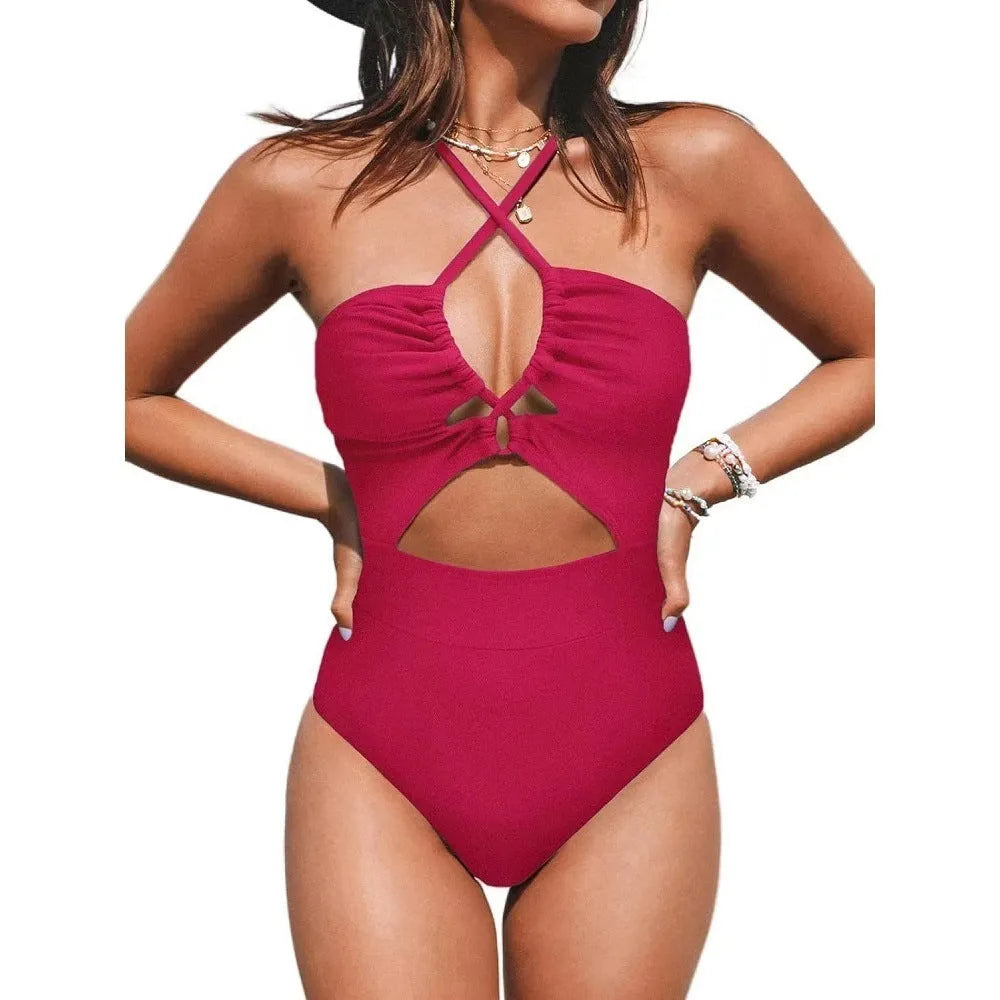 Women's backless cross design one-piece swimsuit in polyester spandex fabric