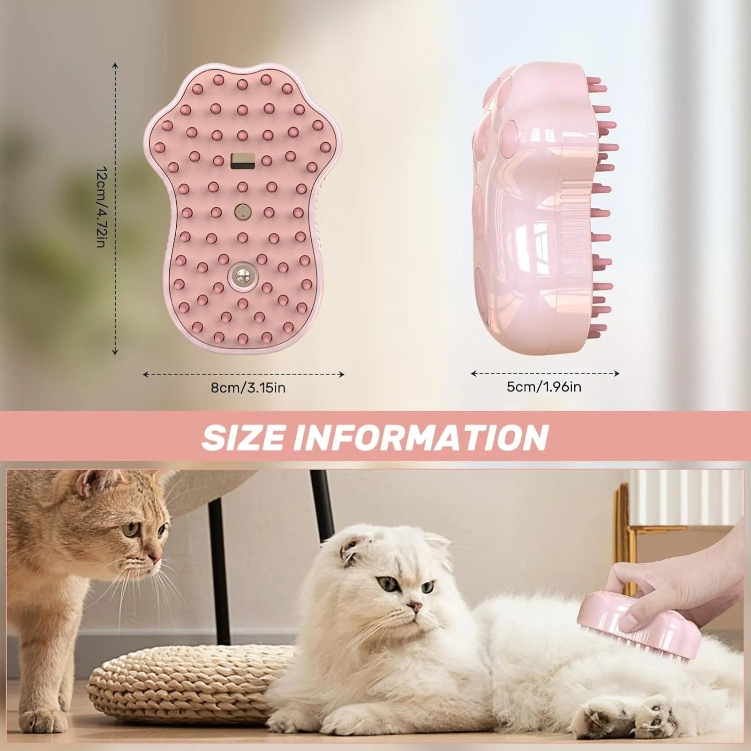 Blue rechargeable self-cleaning cat steam brush with silicone bristles and mist spray bottle