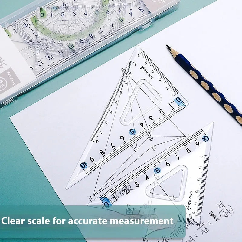Youpai transparent acrylic ruler set with square and protractor in blue or black styles