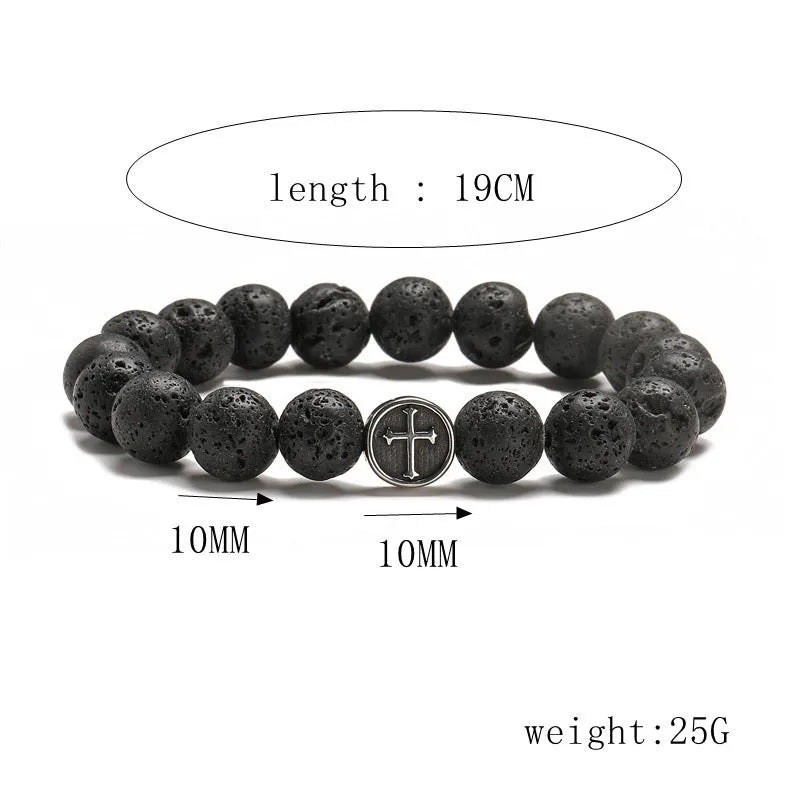 Stainless steel bracelet with a single geometric-cut volcano agate bead and a magnetic clasp.