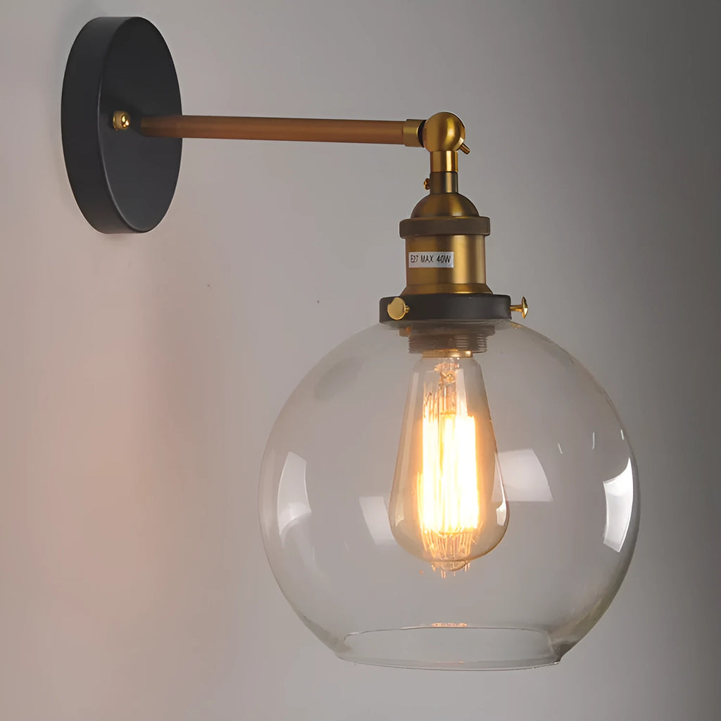 20cm retro round ball glass wall lamp with transparent amber smoke grey colour options