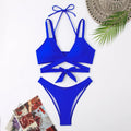 Women's solid colour strap bikini swimsuit in choice of five colours including black, red, blue, rose red, and white