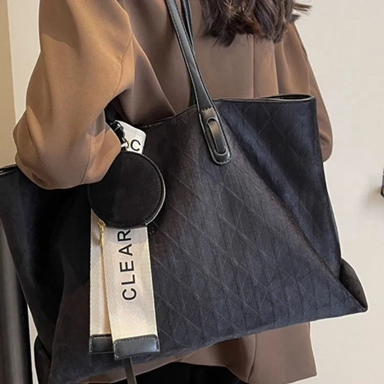Large horizontal square shoulder tote bag in polyester with zip pocket interior available in four colours