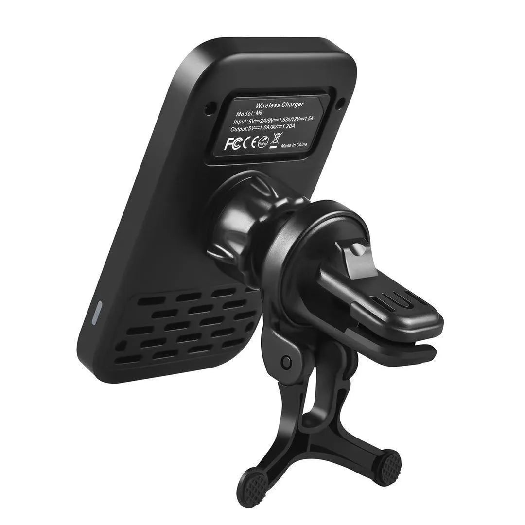 Black M6 magnetic wireless car charger bracket with USB connection for mobile phone mounting and charging